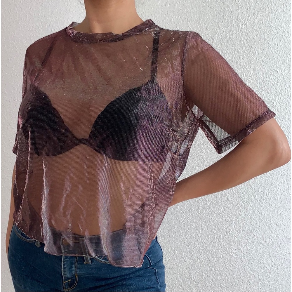 Maroon Mesh Crop Top